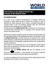 Information by the WORLD PALLET AG – Licensor of the WORLD Pallet
