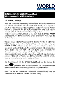 Information der WORLD PALLET AG – Lizenzgeber der WORLD Palette